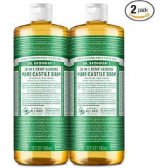 Dr. Bronner Magic Soap Grynasis kastilinis muilas, 18-in-1 kanapių migdolų, 32 oz buteliukai (2 pakuotės)