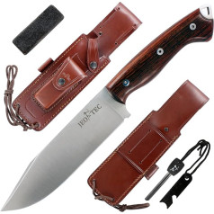 JEO-TEC Nº37 Lauko kempingo peilis su diržu Medžioklinis peilis Išgyvenimo peilis Bushcraft peilis Plieninis odinis dėklas + ugnies plienas + peilio galąstuvas, rankų darbo Ispanijoje