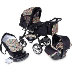 Buggie Urbano DenimParadise | 3-in-1 sistema | Vaikiškas vežimėlis, kombinuota vaikiška kėdutė, kėdutė, automobilinė kėdutė | Dviejų krypčių rankena | Kelionių sistema | Modernus, lengvas vežimėlis su visais priedais