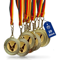 Pokal-Fabrik.de - 20 boulingo medalių pakuotė Vaikų gimtadienio medaliai metaliniai su juostele ir emblema, skirti vaikams kaip vakarėlio maišeliai - su juoda raudona auksine juostele