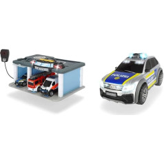 Dickie Toys SOS gelbėjimo stotis su policija, ugniagesiais ir greitosios pagalbos automobiliu, 31 x 22 x 16 cm ir 203714013 Volkswagen VW Tiguan R-Line, policijos automobilis su šviesa ir garsu, 25 cm, nuo 3 metų, įvairiaspalvis