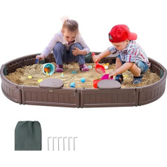 VEVOR smėlio dėžė su dangčiu, 183 x 105 x 23 cm, ovali smėlio dėžė, HDPE smėlio dėžė su 4 kampinėmis sėdynėmis ir grindų danga, vaikų smėlio dėžė sode, paplūdimyje, parke