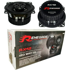 2 RENEGADE RX42 2 krypčių koaksialiniai garsiakalbiai 4 coliai 10,00 cm 100 mm 60 W RMS 120 W Max impedansas 4 omai 92 dB DPL Sutos Juoda pora