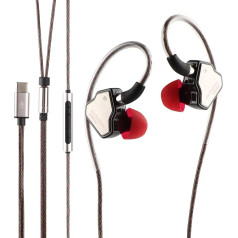 LINSOUL 7Hz Salnotes Zero HiFi 10 mm dinaminio draiverio ausinės IEM su metalo kompozito membrana, nerūdijančio plieno priekine plokštele, nuimamu 2 kontaktų OFC kabeliu (juodos spalvos, su mikrofonu, C tipo)