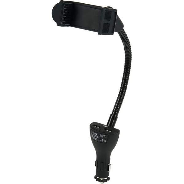 TURBOCAR - Automobilinis laikiklis išmaniajam telefonui - 2 USB jungtys - universalus išmaniojo telefono laikiklis - įkroviklis su 2 USB jungtimis - plotis iki 8 cm - reguliuojamas - tvirtinamas prie cigaretės žiebtuvėlio lizdo