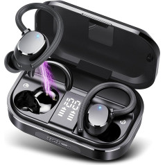 POMUIC belaidės ausinės, HiFi Stereo Sound Bluetooth 5.3 belaidės ausinės su 4 ENC triukšmą slopinančiu mikrofonu, IP7 vandeniui atsparios ausinės, 40 valandų trukmės su LED ekranu, skirtos sportui, kelionėms ir darbui