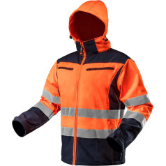NEO Įspėjamoji softshell darbo striukė su gobtuvu, oranžinė, M dydis