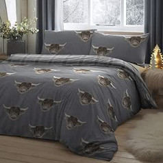 Fusion - Highland Cow - Lengvai prižiūrimas antklodžių užvalkalų komplektas - Super King Grey