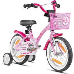 PROMETHEUS BICYCLES vaikiškas dviratis nuo 4 metų - mergaičių dviratis 14 colių vaikiškas dviratis mergaičių dviratis vaikiškas su treniruokliais su pedalo stabdžiu rausvos spalvos