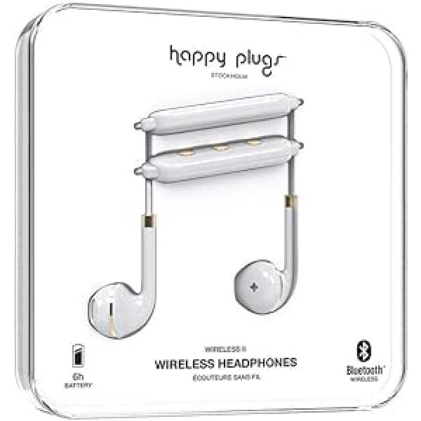 Happy Plugs Wireless II ausinės belaidės Bluetooth su integruotu nuotolinio valdymo pultu ir mikrofonu baltas vieno dydžio