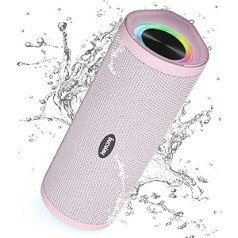 HEYSONG nešiojamasis Bluetooth garsiakalbis, vandeniui atsparus belaidis lauko garsiakalbis su LED apšvietimu, patobulintas žemasis dažnis, IPX7 plūduriuojantis, 40h žaidimai, TF kortelė, dovanos moterims, rožinė