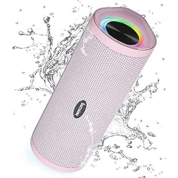 HEYSONG nešiojamasis Bluetooth garsiakalbis, vandeniui atsparus belaidis lauko garsiakalbis su LED apšvietimu, patobulintas žemasis dažnis, IPX7 plūduriuojantis, 40h žaidimai, TF kortelė, dovanos moterims, rožinė