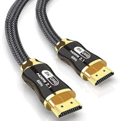 Lonlonty 8K HDMI kabelis 2.1 10FT, HDMI 2.1 Cable Ultra High Speed HDMI pintas kabelis 8K@60Hz, 4K@120Hz, 7680x4320, HDCP 2.2 & 2.3, Dynamic HDR, eARC, HDR10, Suderinamas su Ro/4 TV/HDTV/ Blu-ray