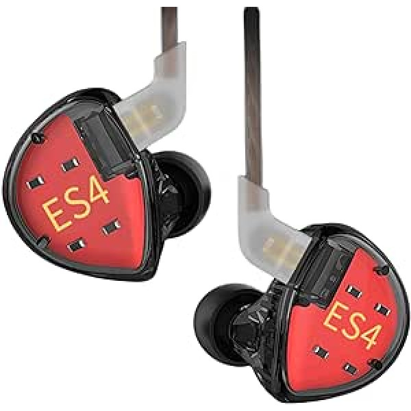 Yinyoo KZ ES4 į ausis įdedamos ausinės Didelės raiškos IEM ausinės Ergonomiškos Patogios HiFi Bass ausinės Į ausis įdedamas monitorius su subalansuoto armatūros 2 kontaktų 0,78 mm kabeliu (juodas, be mikrofono)