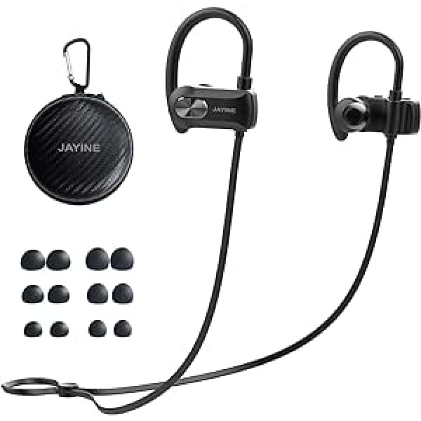 Jayine Bluetooth ausinės Sportinės į ausis įdedamos belaidės ausinės IP67, atsparios vandeniui su mikrofonu, triukšmą slopinančios sportinės ausinės, 5.3 HD gilių žemųjų dažnių stereofoninis garsas, 24 valandų žaidimo laikas kūno rengy