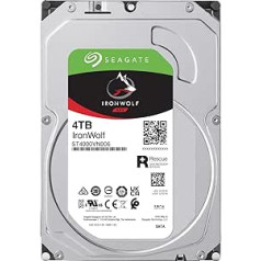 Seagate IronWolf ST4000VN006 4TB vidinis kietasis diskas NAS HDD 3,5 colio 5400 RPM CMR 64 MB talpykla SATA 6GB/s sidabrinė įsk. 3 metų gelbėjimo tarnyba FFP