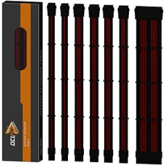 dcl24.de 30 cm įvorės kabelio kompiuterio prailginimo rinkinys juodas/raudonas maitinimo šaltiniui, GPU/CPU, PSU kabelio ilgintuvai su kabelių šukomis, 3 x 8 kontaktų PCIe, tinka visoms vaizdo plokštėms