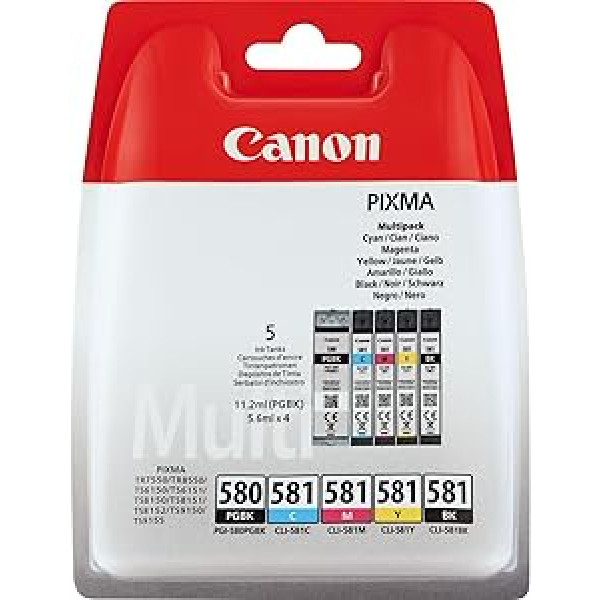 Originalus Canon PGI-580 PGBK, CLI-581 (C/M/Y/BK) Tintenpatronas – Schwarz (5 Stück)