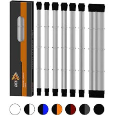 dcl24.de 30 cm įvorės kabelio kompiuterio prailginimo rinkinys, baltas, skirtas maitinimo šaltiniui, GPU/CPU, PSU kabelio ilgintuvai su kabelių šukomis, 3 x 8 kontaktų PCIe, tinka visoms vaizdo plokštėms