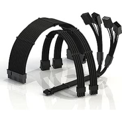 LINKUP - AVA 4-in-1 12VHPWR PCIE 5.0 maitinimo adapteris | 600W 16AWG | Visiems maitinimo šaltiniams | UL sertifikuotas dėklas su rankovėmisο 4 dalių rinkinys, skirtas RTX4000 GPU│Pagerinti žaidimų našumą, 40 cm, juoda