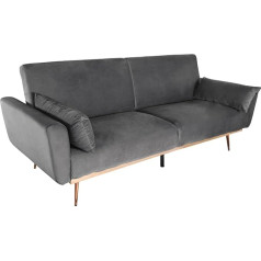 Invicta Interior Bellezza Retro sofa lova 208 cm Pilka aksomo 3 vietų sofa su pagalvėlėmis Sofa lova sofa