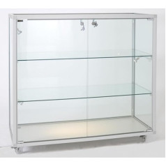 MHN Pusės aukščio stiklinė vitrina su ratukais D 41,5 x W 98 x H 95 cm - Plati stiklinė vitrina su prekystaliu, užrakinama - plokščia prekybinė vitrina - be apšvietimo