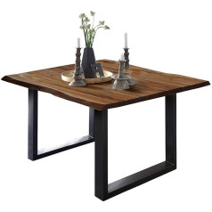 SAM ULM valgomojo stalas 90 x 90 cm Riešutmedžio spalvos akacijos medžio masyvo metalinis U formos rėmas juodas FSC® 100% sertifikuotas