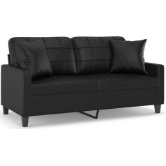 Koieceta 2 vietų sofa su dekoratyvinėmis pagalvėlėmis Couch Lounge Sofa Relaxing Couch Black 140 cm Faux Leather