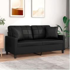 Camerina 2 vietų sofa su dekoratyvinėmis pagalvėlėmis Juoda 140 cm dirbtinės odos sofa su miego funkcija