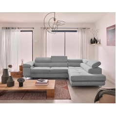 Bestmobilier Zaria - Dešiniojo kampo sofa su miego funkcija, lovos dėže ir reguliuojamais galvos atlošais - 5 sėdimos vietos - šviesiai pilka, velvetinė