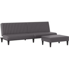 vidaXL 2 dalių sofos komplektas, sofa lova su kojūgaliais, sulankstoma lova, sulankstoma sofa su miegojimo funkcija, sofa lova, pilka dirbtinė oda