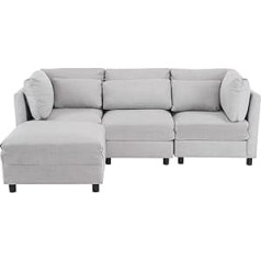 Drixno L formos sofa su miego funkcija, 3 vietų sofa, svetainės sofa, sofa su šezlongu, kampinė sofa su atrama kojoms, jaunimo sofa šviesiai pilka