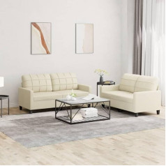 Secoli Sofos komplektas 2 sėdimos vietos + 2 sėdimos vietos svetainės sofų komplektai Svetainės komplektas Sofa Lounge Couch Cream su pagalvėlėmis 2 vnt.