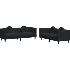 vidaXL 2 dalių sofos komplektas, sofa-lovelė svetainei, poilsio sofa, minkšta sofa su pagalvėlėmis, sofos komplektas, modernus, juodas aksomas