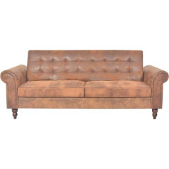 Susany Sofa lova su porankiais, Chesterfield išvaizdos sofa su atlošu ir nuimama sėdynės pagalve, sofa lova, svečių lova, lova, miego funkcija, 3 atsilenkimo padėtys, sofos komplektas, dirbtinė oda, ruda spalva