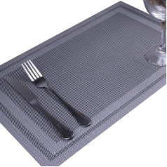 Generic 4 vnt. 45 x 30 cm stačiakampio formos PVC padėkliukas, termoizoliacinis, neslidus, plaunamas valgomojo stalo rinkinys, padėkliukas, padėkliukas, juodas (sidabrinis, vienas dydis)