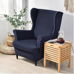‎Yanclife 2 dalių Wingback kėdžių rinkinys 2 1 dizaino vientisos spalvos žakardo storio aksomo Wingback kėdžių dangteliai Kėdžių tempimo dangteliai Wingback foteliui Gyvenamasis kambarys Miegamasis Viešbutis (tamsiai mėlyna)