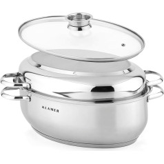 KLAMER kepimo indas su dangčiu, 38 cm, saugus orkaitėje, 8,5 l XXL kepimo indas su dangčiu, su 4 l keptuve su dangčiu, skirtas visoms kaitlentėms, įskaitant indukcines, nerūdijančio plieno kepimo indas