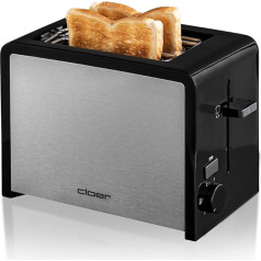 Cloer 3210 Toaster, 825 W, für 2 Toastscheiben, integrierter Brötchenaufsatz, Nachhebevorrichtung, Krümelschublade, wärmeisoliert, Edelstahl, Schwarz