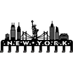 SUPERDANT New York City View Wall Hooks Laisvės statula Raktų laikiklis Dekoratyviniai kabliukai Kabliukai Kabliukai Nerūdijančio plieno kabliukai Sieniniai dekoratyviniai kabliukai su 10 kabliukų raktų kabliukams Kepurės
