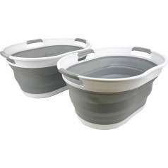 SAMMART 25L sulankstomas plastikinis skalbinių krepšys - sulankstomas iškylančiosios talpos krepšys / organizatorius - nešiojamasis skalbinių dėklas - vietos taupantis skalbinių krepšys (baltas/pilkas (2 vnt.))