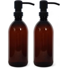 AVALON rudo gintaro spalvos plastikiniai buteliukai - metalinė pompa 500 ml - 2 vnt. - pakartotinai pripildomas plastikinis muilo buteliukas vonios kambariui ir virtuvei - rankų plovikliui, kūno losjonui, šampūnui, dušo želei