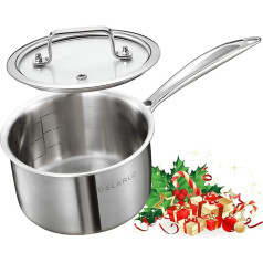 DELARLO nerūdijančio plieno puodas su dangčiu 2,0 l 16 cm indukcinė keptuvė padažams 18/8 trijų sluoksnių nerūdijančiojo plieno sunkiojo pagrindo puodas su dangčiu