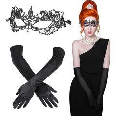 LOOPES Pack of 3 Helovino maskarado kaukė ir pirštinės Moterų nėrinių akių kaukė Sexy Venecijos kaukės ir juodos gotikinės pirštinės moterims Helovino karnavalas kamuolys šalis kostiumas reikmenys