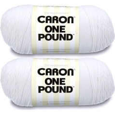 Caron One Pound White Yarn - 2 pakuotės po 16 uncijų - Akrilas - 4 vidutinio sunkumo (šukos) - 800 metrų - Mezgimas / nėrimas