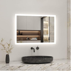 Biubiubath Vonios LED veidrodis 800 x 600 mm su skustuvo lizdu ir 2 USB prievadais Oro sausintuvas Touch Sensor 6000K Cool White Lights Energiją taupantis LED veidrodis IP44