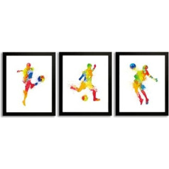 ANHUIB Futbolo meno atspaudai su juodu rėmeliu Akvarelė Futbolininkas Menas Futbolininkas meno paveikslas Plakatai rinkinys 3 (20.3 x 25.4 cm) Futbolininkas drobė Menas Spausdinti berniukų kambario miegamojo apdaila