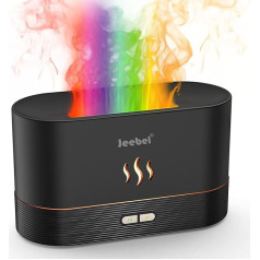 Jeebel Aroma difuzorius su liepsnos efektu, ultragarsinis migdomasis drėkintuvas Kvapiųjų aliejų difuzorius su 2 reguliuojamais ryškumo laipsniais ir automatiniu išsijungimu be vandens