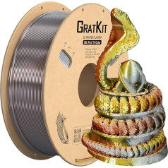 Gratkit Silk Tri-Colour PLA gija, koekstruzinė PLA gija 1,75 mm, -0,03 mm, 1 kg/ritinėlis, Silk PLA Gold & Copper & Silver