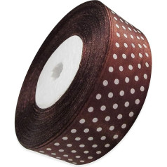 2,5 cm pločio juosta rudos spalvos su baltais taškais juostelės, skirtos amatams Dovanų juostelė Satino juostelės ritinys 2,5 cm x 22 m